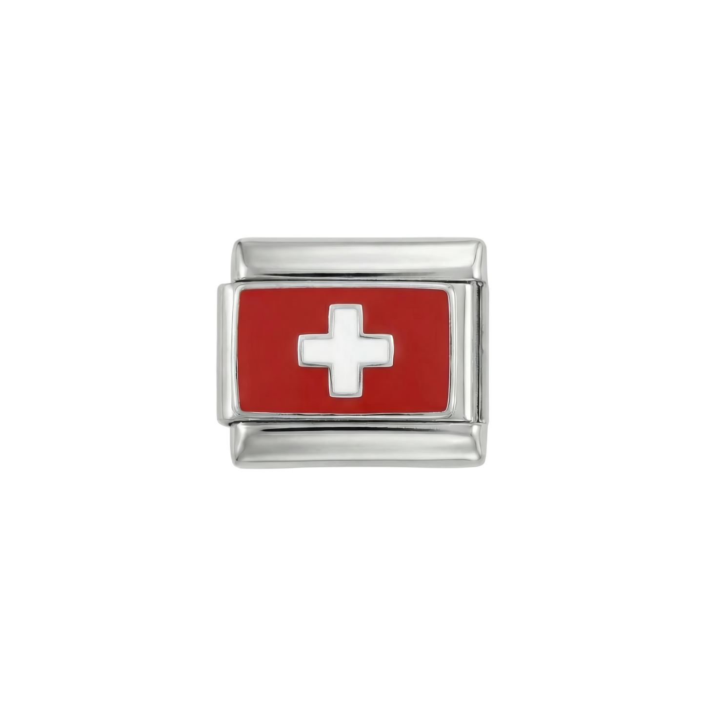Switzerland Flag, on Silver