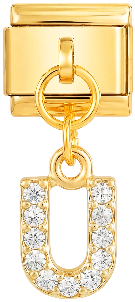 Letter U with stones, Hanging, on Gold - Letter-U-with-stones-hanging-on-gold.png