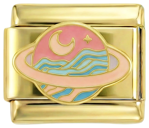 Pink Saturn with Moon on Gold - pink-saturn-with-moon-on-gold.png