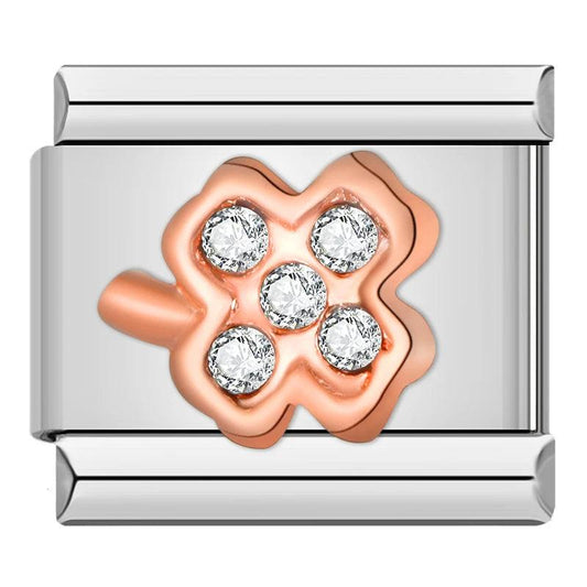 4-leaf clover in Rose Gold and White Stones - Charms Official