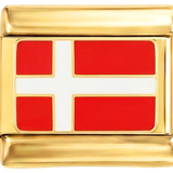 Kommer snart - Danmarks flagg, på gull