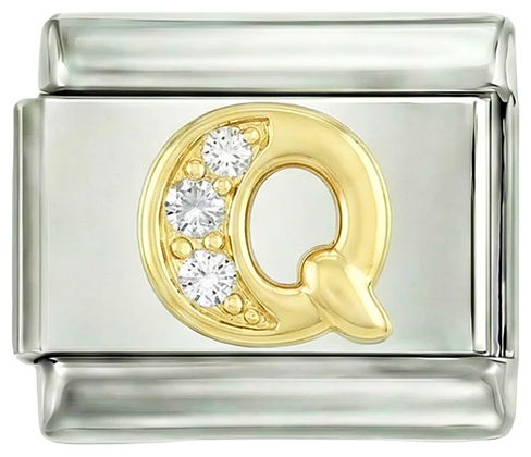 Letter Q in Gold with Stones, on Silver - Letter-Q-in-gold-with-stones-on-silver.png