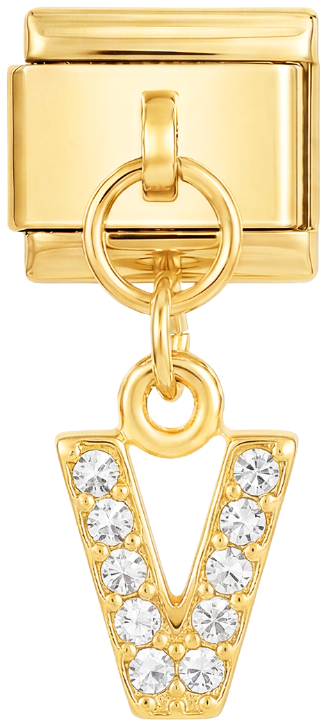 Letter V with stones, Hanging, on Gold - Letter-V-with-stones-hanging-on-gold.png