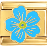 Legges til - lyseblå blomst på gull