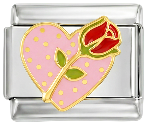 Glittery Pink Heart with Whole Red Rose, on Silver - glittery-pink-heart-with-whole-red-rose-on-silver.png