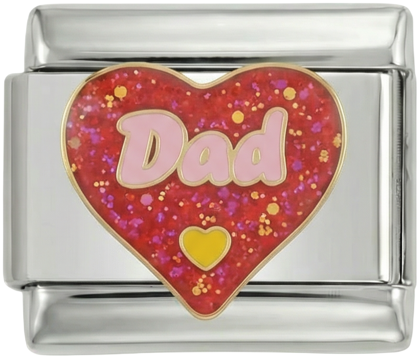 Glittery Red Heart, Dad, on Silver