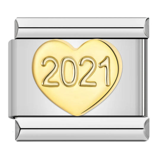 Gold Heart 2021, on Silver - Charms Official