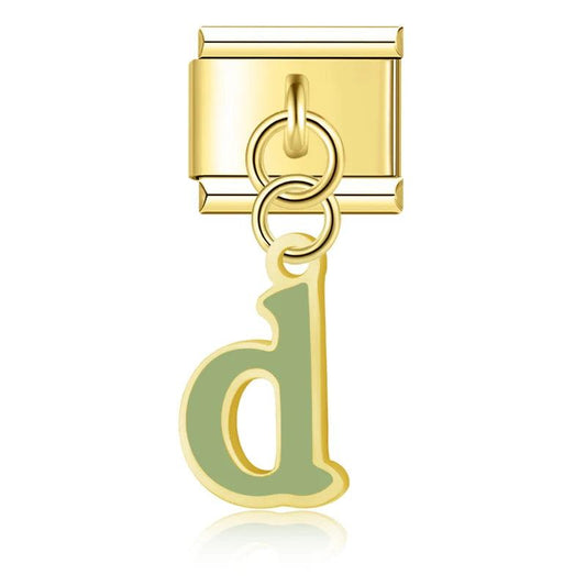 Letter D in Green, on Gold - Charms Official