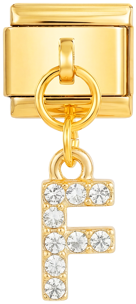 Letter F with stones, Hanging, on Gold - letter-f-with-stones-hanging-on-gold.png
