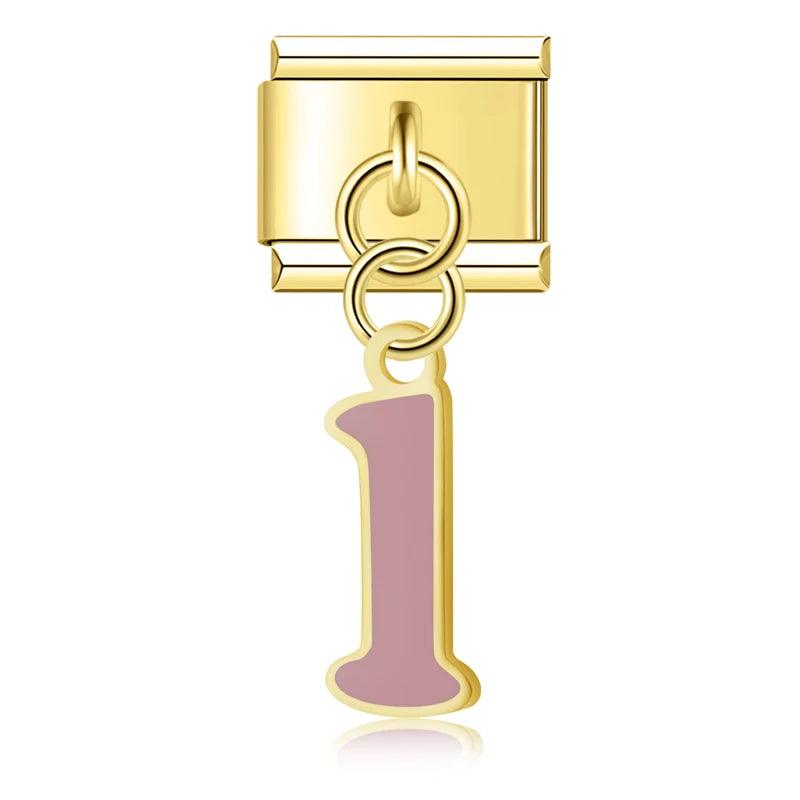 Letter L in Pink, on Gold - Charms Official