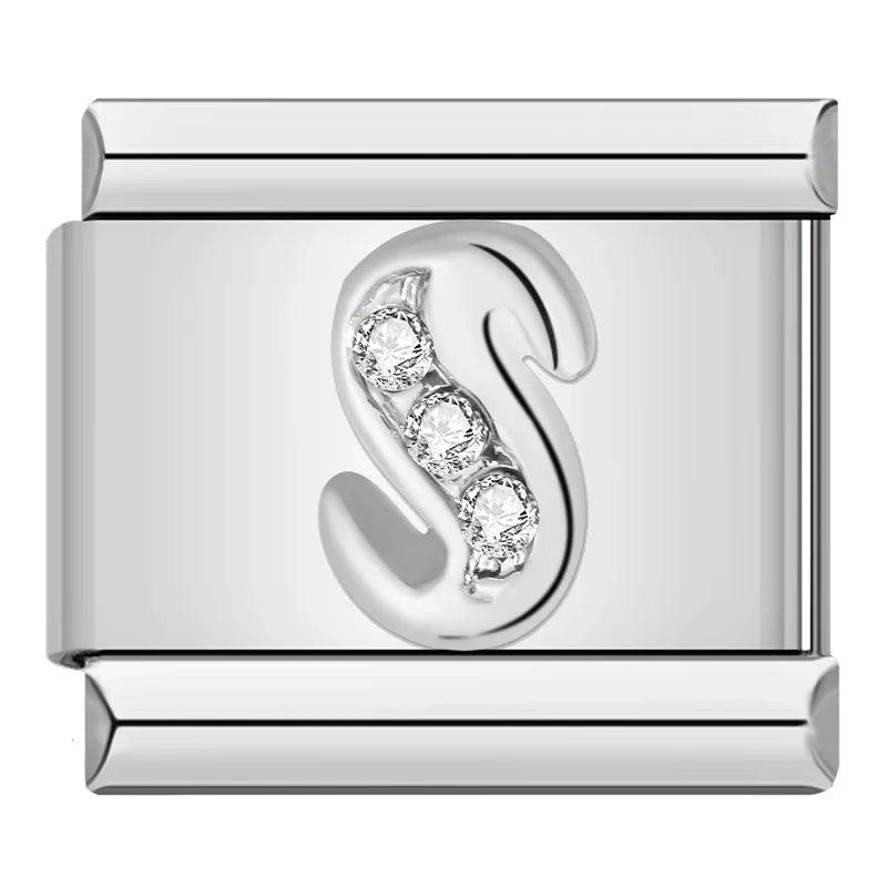 Letter S with Stones, on Silver - Charms Official