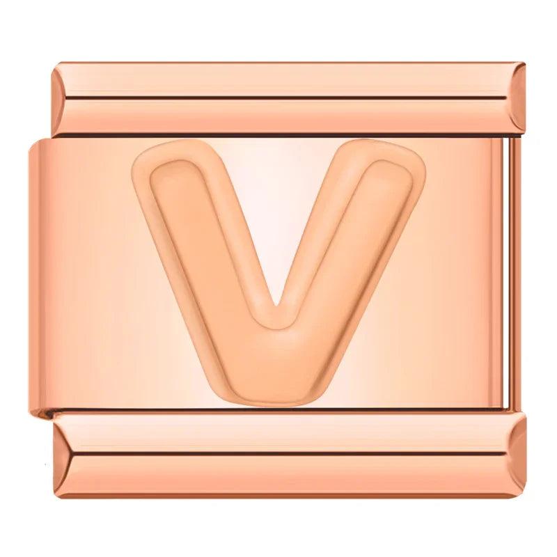 Letter V in Rose Gold, on Rose Gold - Charms Official