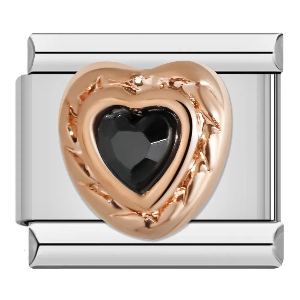 Rose Gold Heart with Black Stone - Charms Official