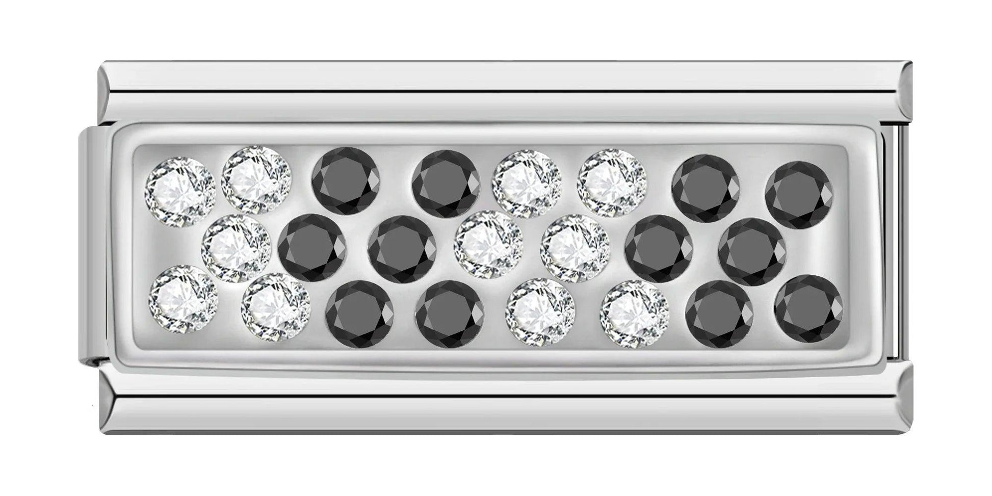 Silver Plate with Black and White Stones, Double, on Silver - Charms Official